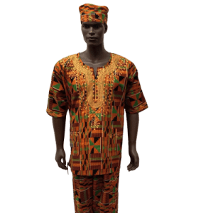 AFRICAN KENTE DASHIKI EMBROIDERY SUIT (MEN'S), THREE- PIECES