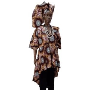 AFRICAN PRINT HIGH & LOW ZIPPER DRESS WITH HEADWRAP