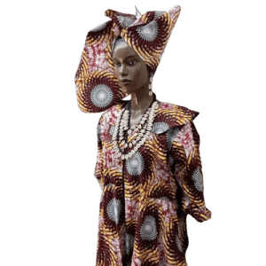 AFRICAN PRINT HIGH & LOW ZIPPER DRESS WITH HEADWRAP