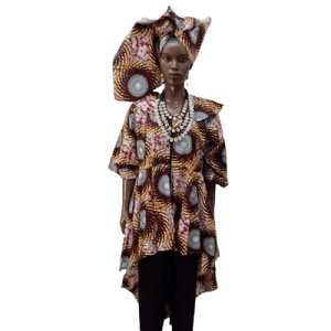 AFRICAN PRINT HIGH & LOW ZIPPER DRESS WITH HEADWRAP