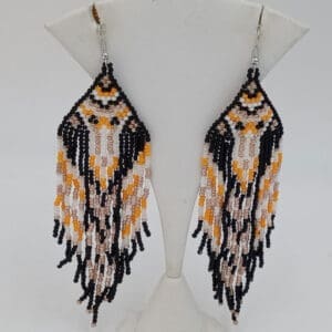 Beaded Earrings (Black, white/Gold)